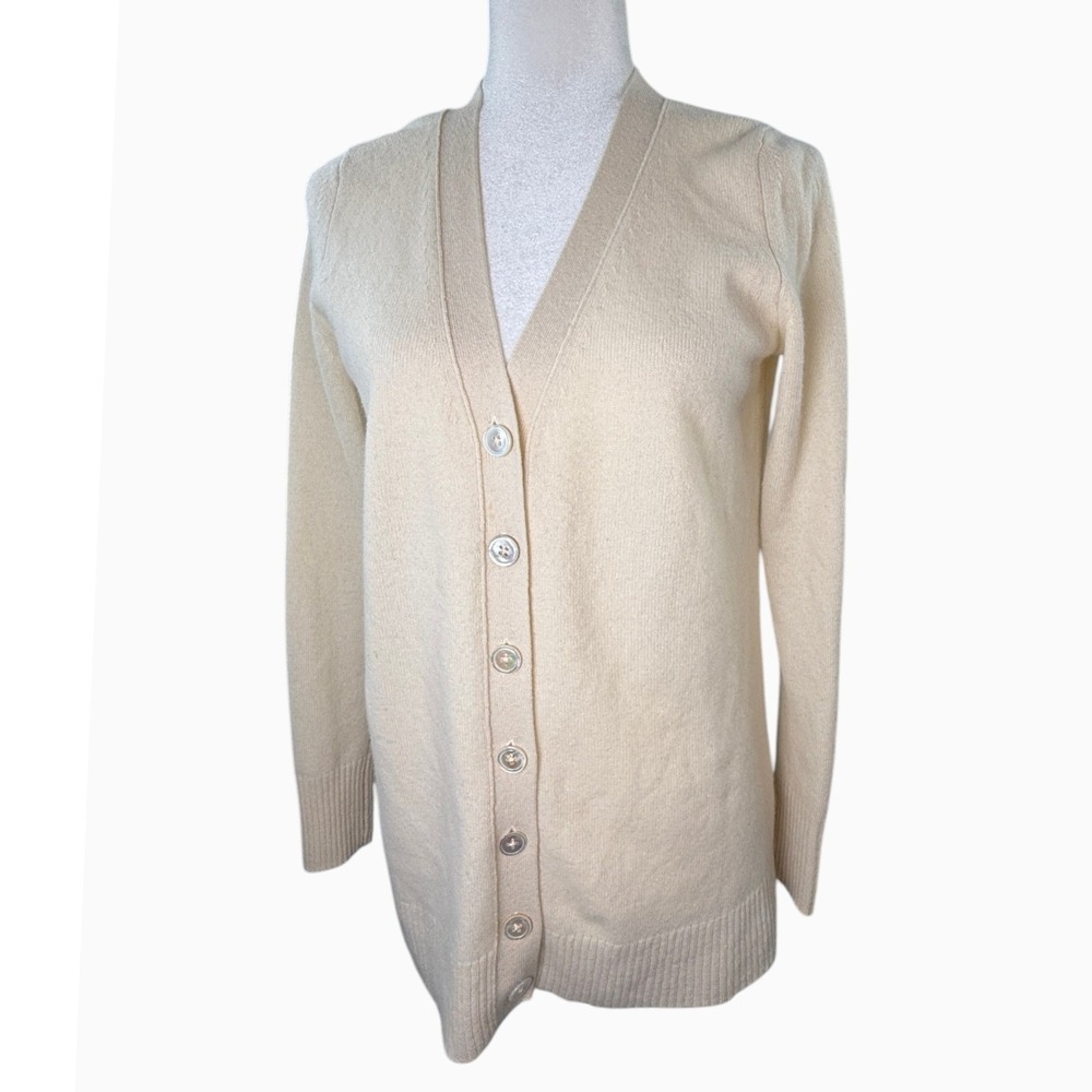 C by Bloomingdale's Women's M Ivory 100% 2-Ply Cashmere V Neck Cardigan Sweater